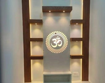 Wooden Pooja Temple White Brown LED Light for Home and Office|Home Temple|Puja Mandir|Wall Hanging & Table Top Home Mandir / Pooja Ghar