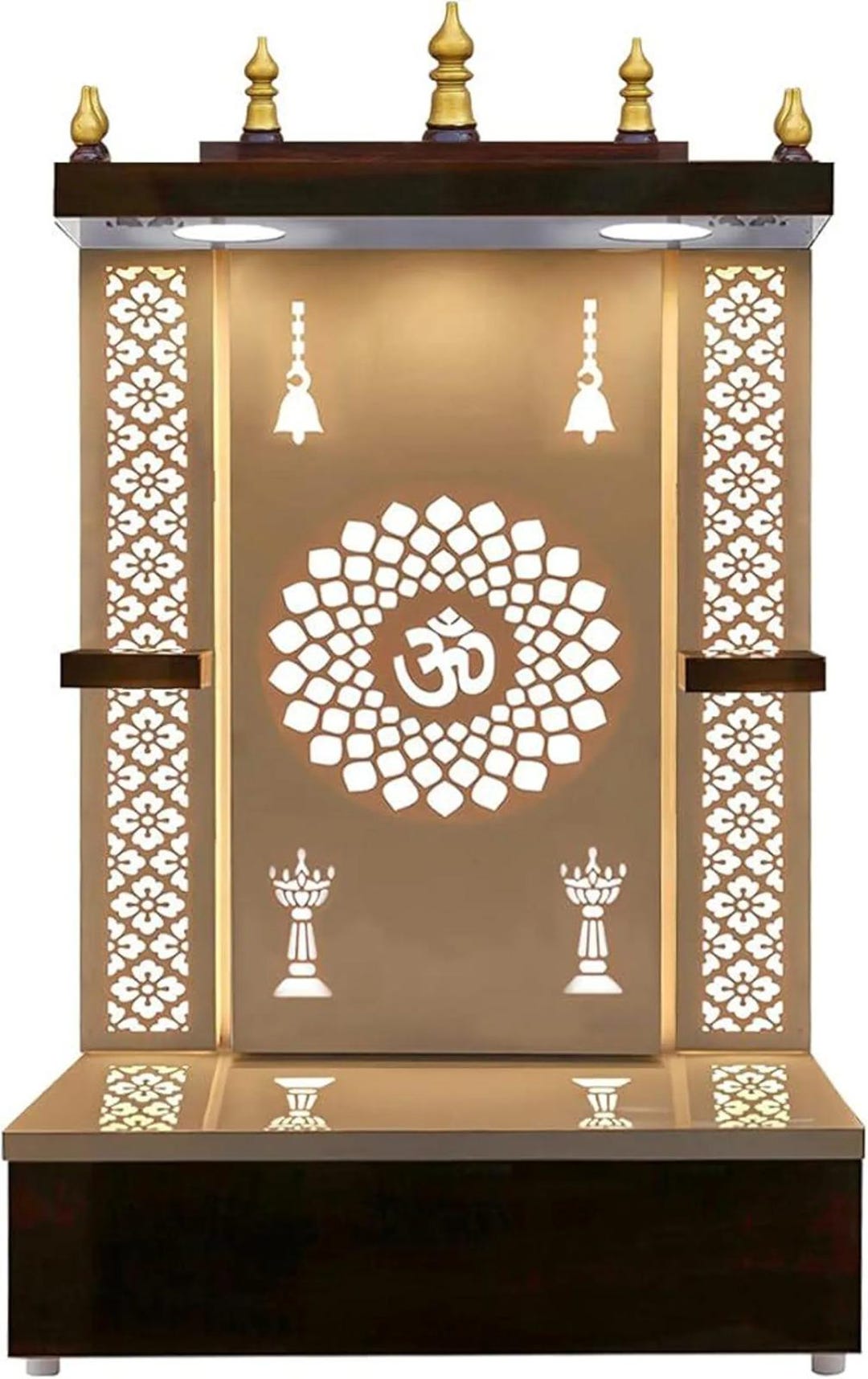 Heartily® Bloemige, mooie houten Pooja Mandir voor thuistempel voor thuis en op kantoor, Pooja Stand Moderne Puja Mandir voor thuis of winkelmuur (hoogte - 9,85, lengte - 12, breedte - 22,75 cm Heartily® Bloemige, mooie houten Pooja Mandir voor thuistempel voor thuis en op kantoor, Pooja Stand Moderne Puja Mandir voor thuis of winkelmuur (hoogte - 9,85, lengte - 12, breedte - 22,75 cm