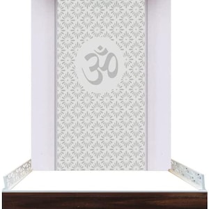 White Wooden Temple with LED Light Home and Office Mandir | OM Design Custom Mandir | Wooden Puja Ghar |OM Meditation | Diwali Discount