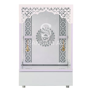 White Wooden Designer Temple For Home / LED mandir for Home / Table Top and Wall Hanging Mandir / Designer Modern Mandir