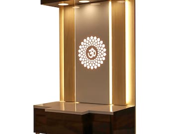 Gift Kya De Wooden Pooja Mandir for Home, Small Temple, DIY Wall Mounted Puja Mandirs, Home Temple Devghar, Puja Stand for God Idols, Office, Shop - 10 x 6.5 (OM Design