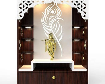 Wooden Temple White Brown LED Light for Home and Office|Home Temple|Puja Mandir|Wall Hanging & Table Top Home Mandir