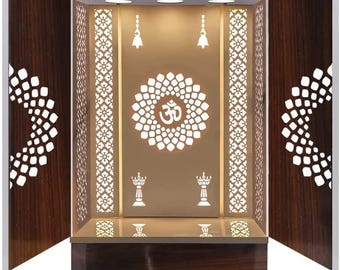 Wooden Temple with LED Lights / Wooden Temple With Doors | Home and Office Mandir | Puja Temple Decor | Puja Ghar | Diwali Home Decor