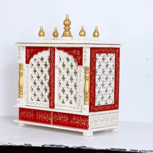 Holzstempel für Haus und Büro/Hindu Pooja Tempel/Mandir mit Türen und Schrank/ Wohnkultur oder Büro Haushalt Schrein für Diwali