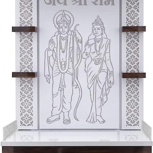 Kundenspezifischer weißer Holzstempel mit LED-Licht Heim und Büro Mandir | Hindu Shree Ram Mandir | Hinduistischer Home Tempel | Schubh Labh