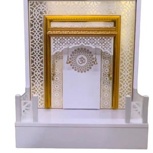Customizable White Wooden Temple with LED Light Home and Office Mandir | Om Mandir | Puja Ghar | Mandir Home Decor| Temple Backdrop