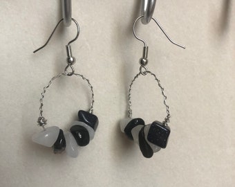 Black and White Stone Hoop Earrings