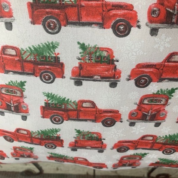Luxury Christmas Farmhouse Red Pickup Truck Throw Pillows