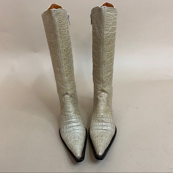 vintage foundry main croc embossed leather boot