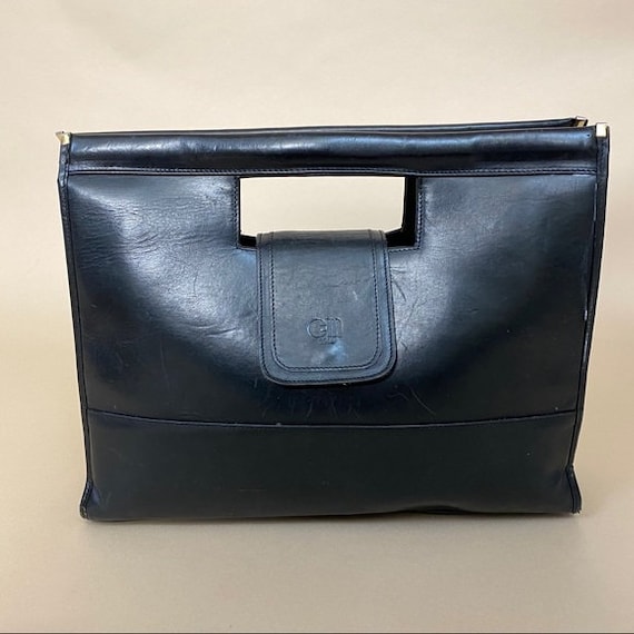Vintage Black Leather Boxy Handbag
