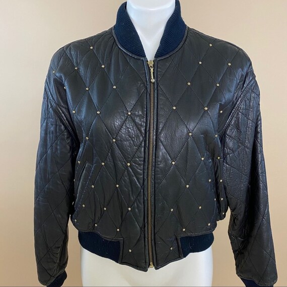 G-III Vintage 80s Quilted Studded Leather Jacket