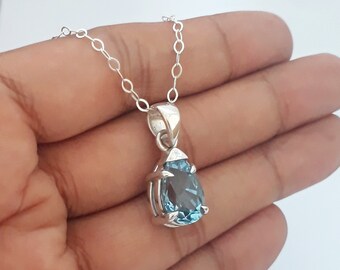 Blue Topaz Pendant Necklace, Handmade from Bali