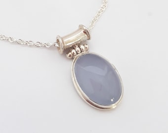 Blue Chalcedony Pendant Necklace, Handmade from Bali