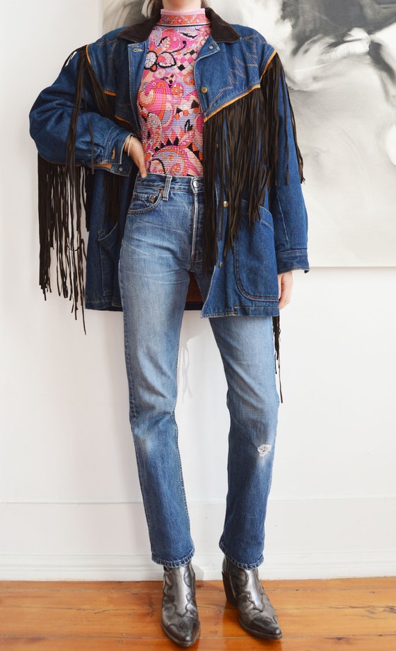 Vintage Kenzo Jeans Fringed Denim Coat - image 9