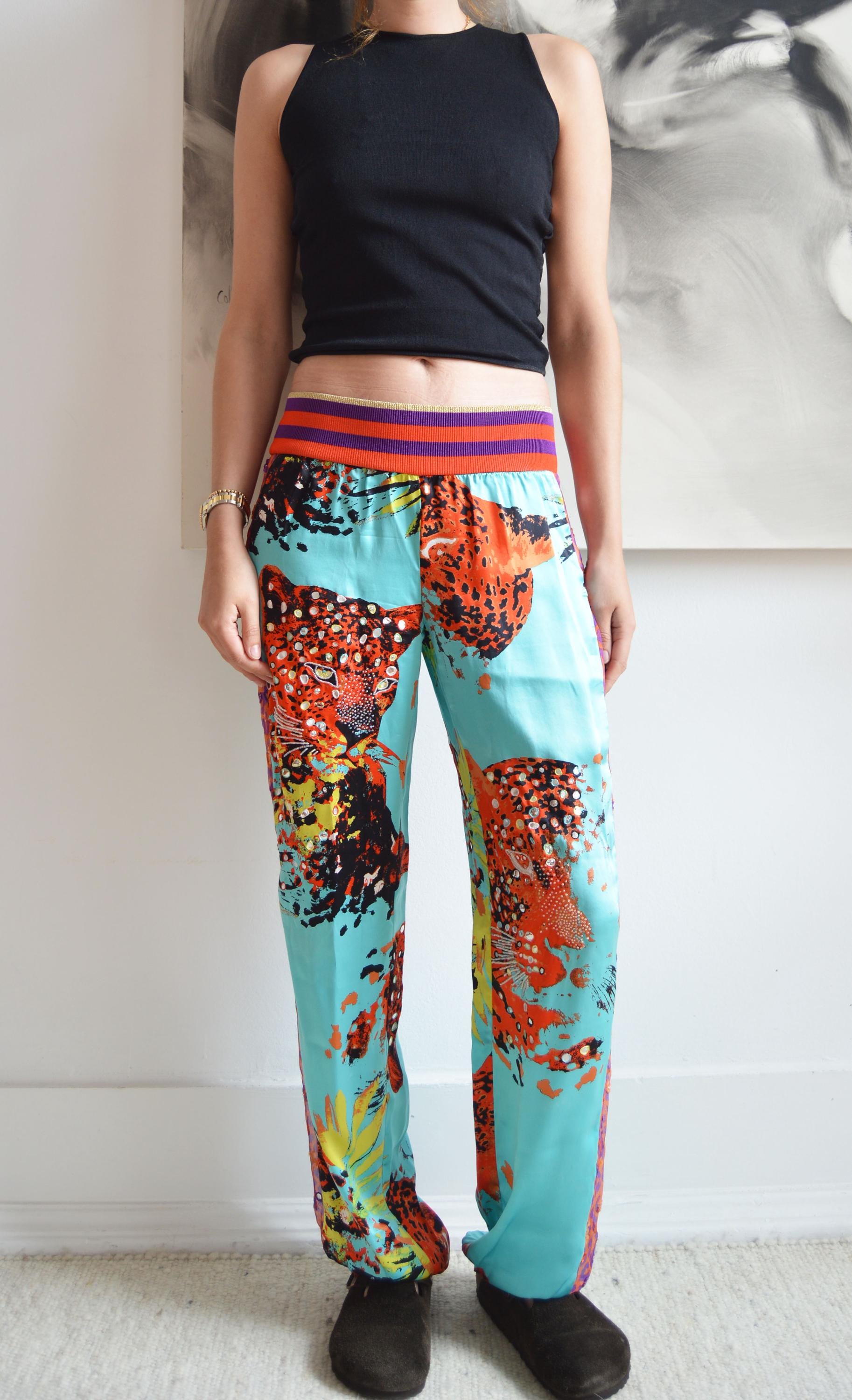 90s vintage suède leather leopard pants Vintage 80s Suede Leopard Print Pants With Metallic Gold