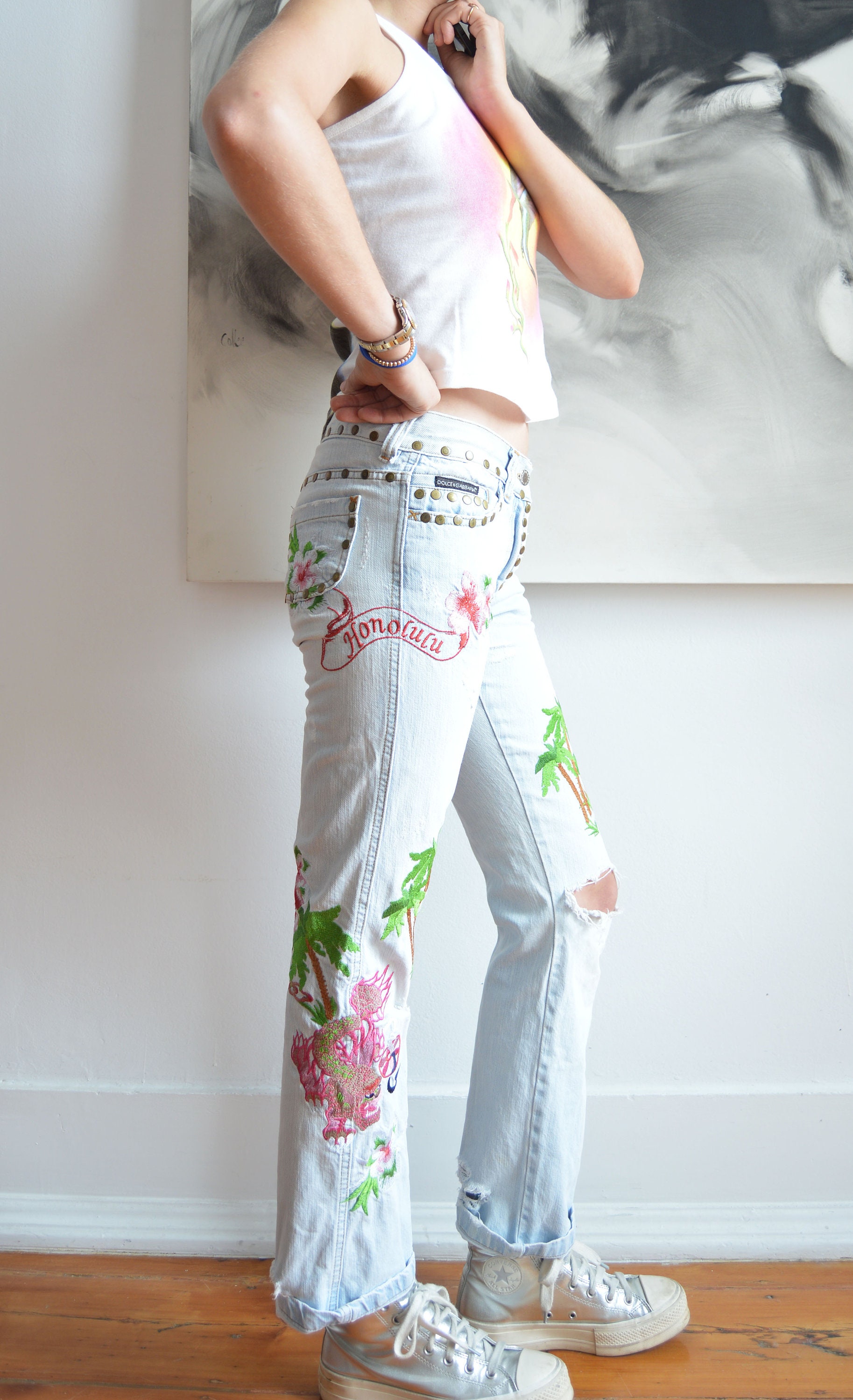 Dolce Gabbana Embroidered Jeans Etsy Canada