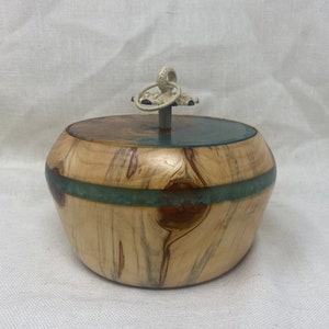 Hand turned Norfolk Island Pine wood and epoxy container with lid