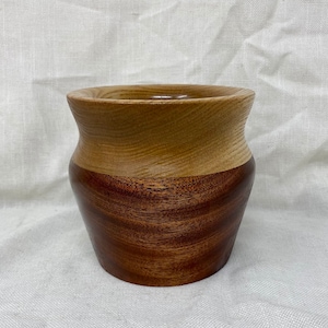 Hand turned sapele mahogany and ash wood vase/decor