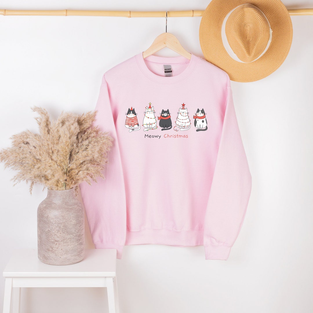 Meowy Catmas Frowny Cat Christmas Hoodie (Soft Polyester Blend, Unisex)