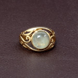 Handmade Brass Prehnite Ring: Boho Statement Jewelry