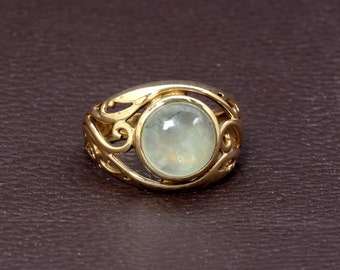 Prehnite Ring, Brass Ring, Handmade Ring, Vintage Ring, Boho Ring, Prehnite Jewelry, Statement Ring, Gift for her, Engagement Ring, Jewelry