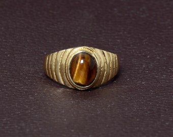 Tiger eye Ring, Brass Ring, Gold Ring, Gold Stacking Ring, Gemstone Ring, Statement Rings, Gift for her, Vintage Ring, Handmade Jewelry
