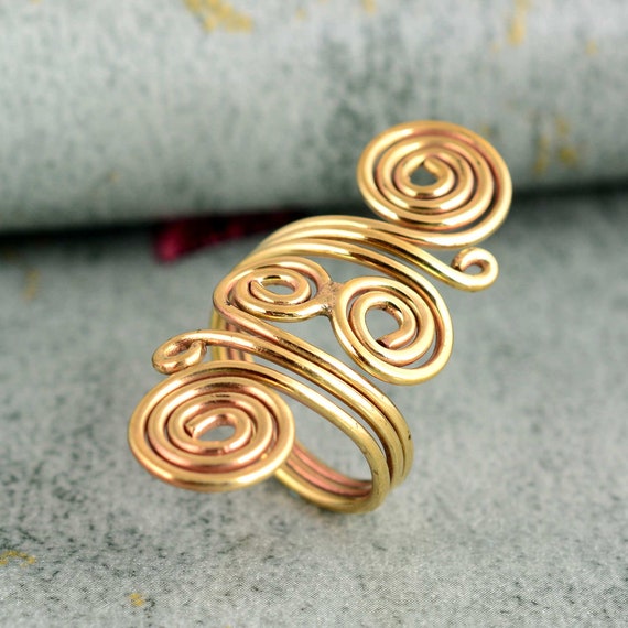 18k Gold Fill Spiral Ring: Wire Wrapped Boho Statement Ring
