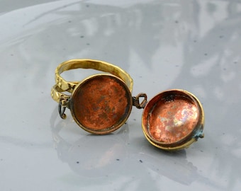 Larimar Poison Ring , Secret Compartment , Medieval Box , Brass Box , Historical Ring , Pillbox Jewelry , Poisoner Ring , 18K Gold Filled