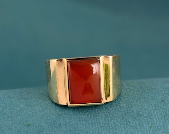 Mens Ring / 18K Gold Ring Men / Mens Pinky Rings / Signet Ring Men / Gold Signet Ring / Gold Rings for Men / Mens Jewelry / Carnelian Ring