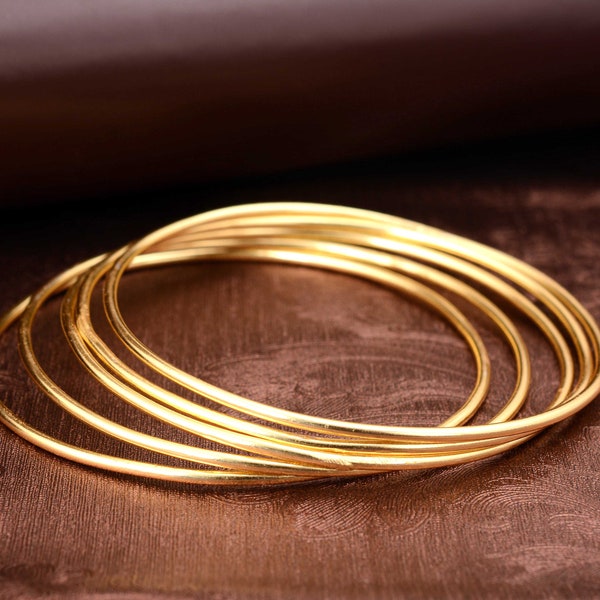 14K Gold Waterproof Bangle: Thin Tarnish-Free Stacking Bracelet
