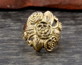 Brass Flower Ring: Handmade Gold Floral Statement Jewelry