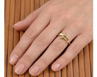 Bague dauphin en or minimaliste, bijoux animaux de l'océan, cadeau d'amant de plage pour femme