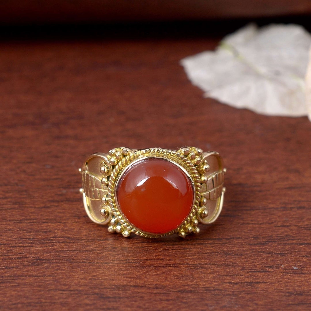 14K Gold Fill Carnelian Ring, Brass Ring, Gemstone Ring, Handmade Ring ...