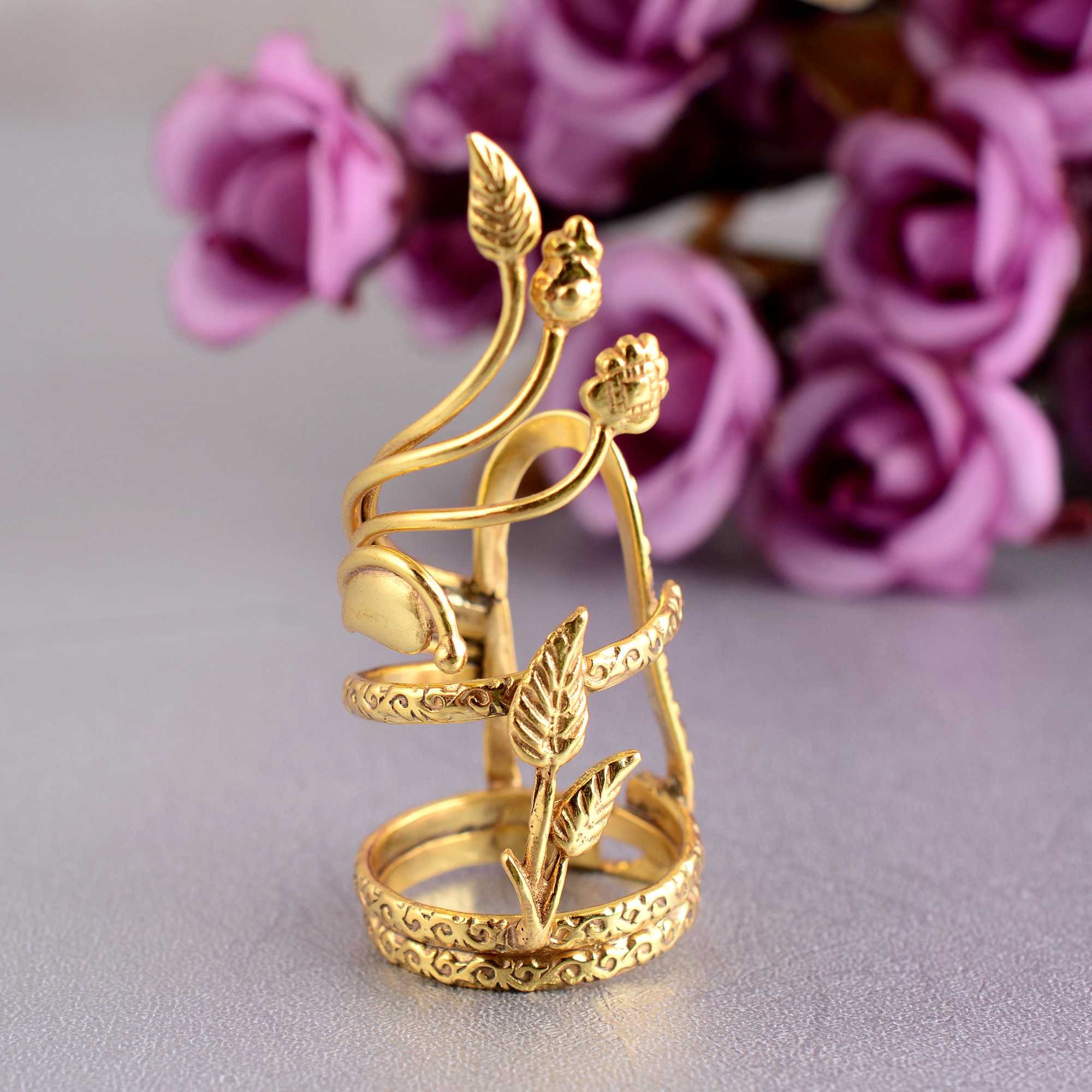 Brass Leaves Trigger Finger Ring: Arthritis EDS Splint, Adjustable Personalized Ring