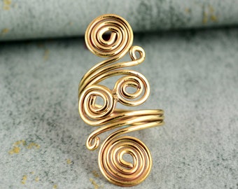 18k Gold Fill Spiral Ring: Boho Statement Wire Wrapped Swirl Jewelry