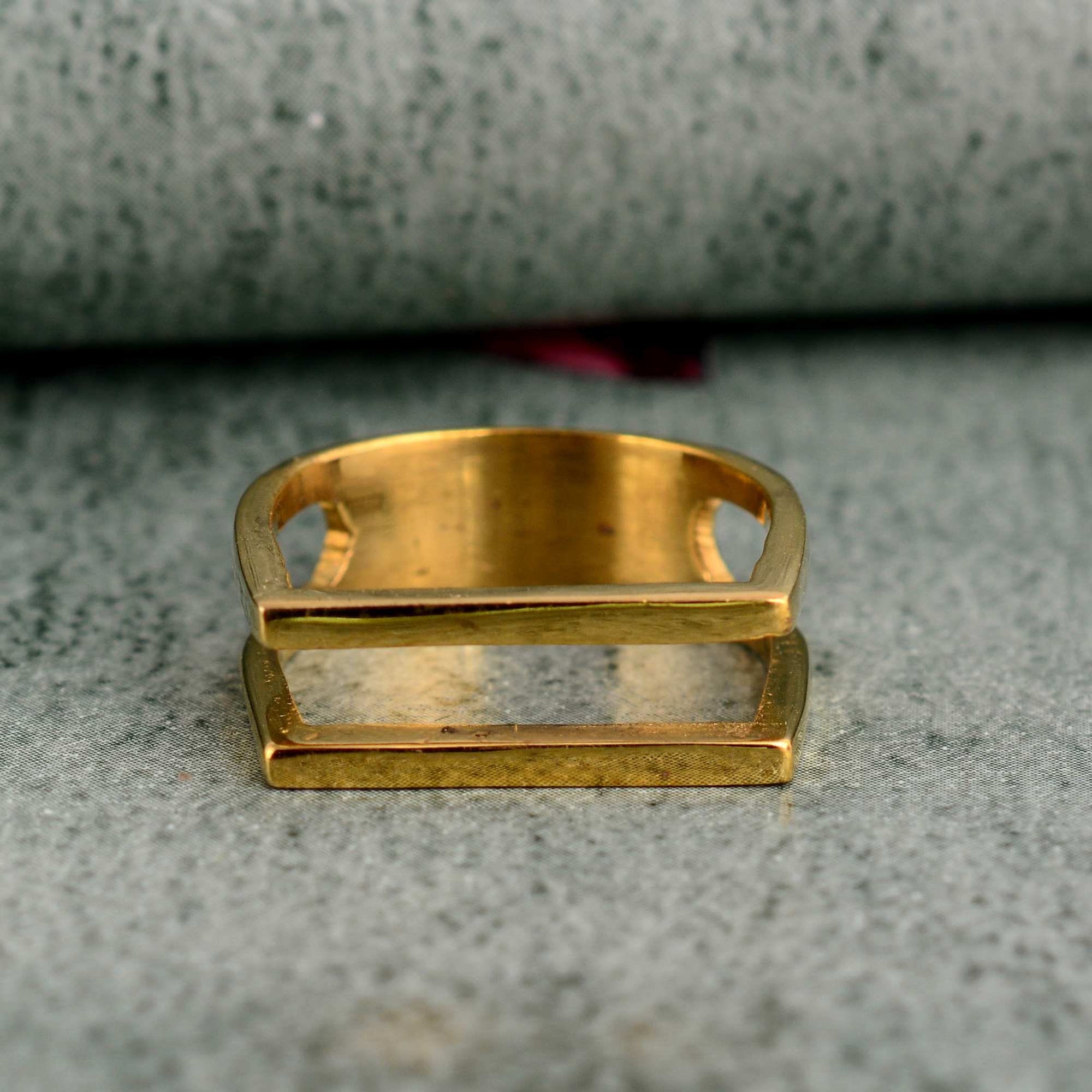 18K Gold Double Bar Ring: Handmade Brass Adjustable Ring