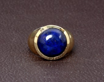 Handmade Lapis Lazuli Brass Ring: Ethnic Signet Ring