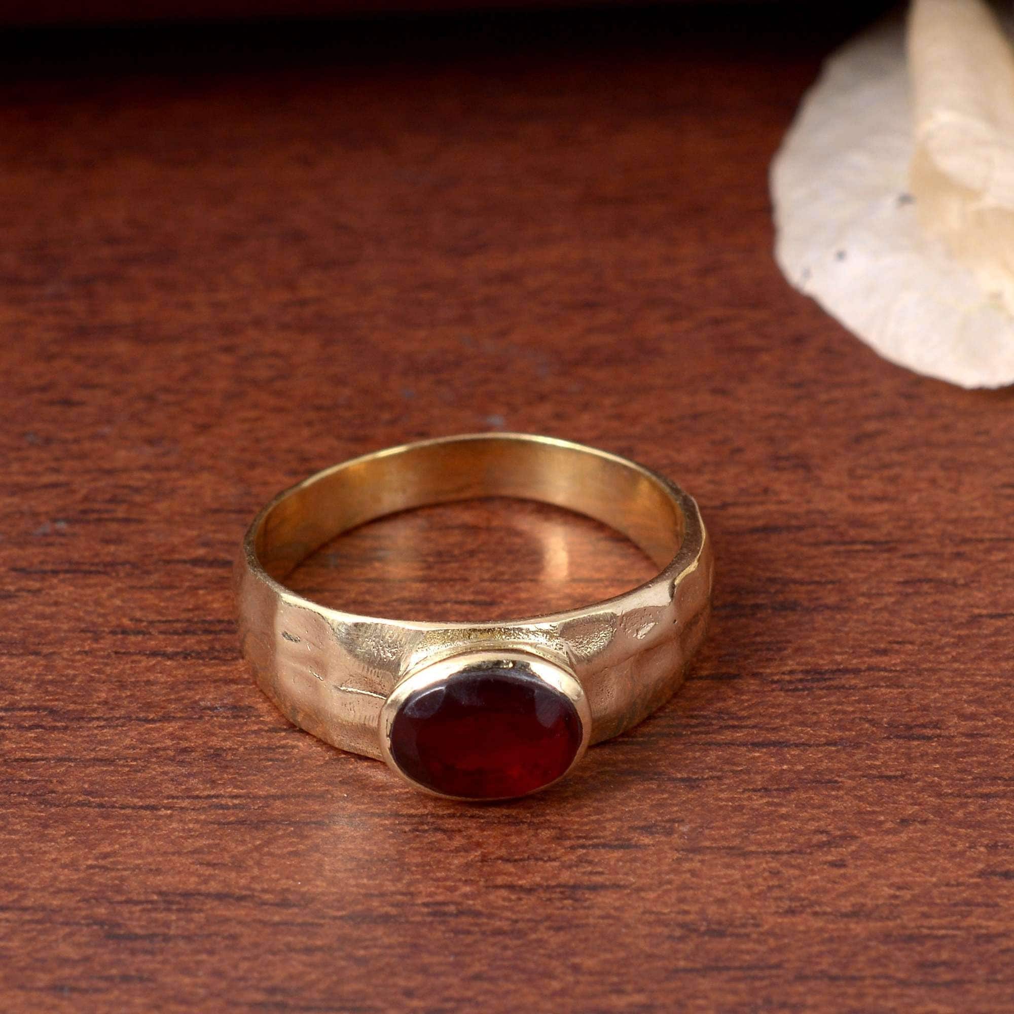 Red Garnet Brass Ring: Vintage Style Gemstone Jewelry