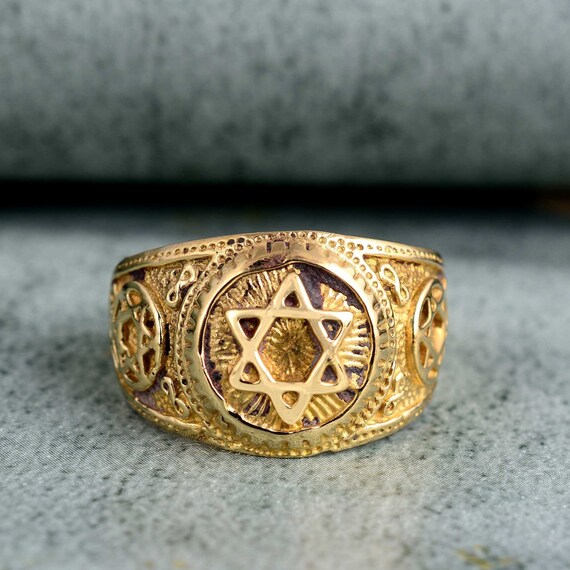 Star of David Ring Mens Gold Plated Stone Ring – ahuva.com