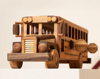 Handcrafted Wooden Toy School Bus baby safe toddler preschool USA 