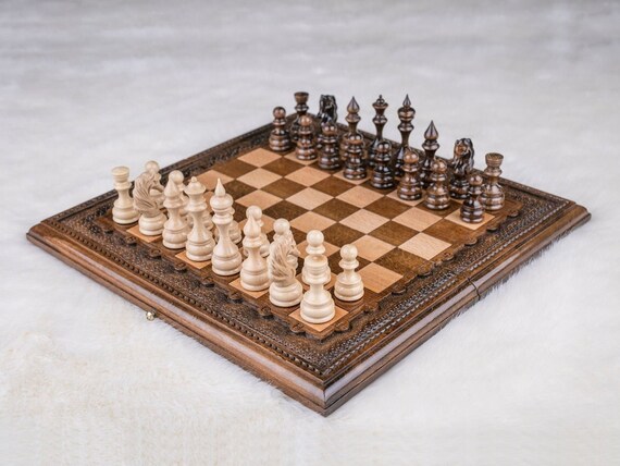 overspringen Hassy Tijd Klassieke schaakset gepersonaliseerd gesneden schaakbord - Etsy België