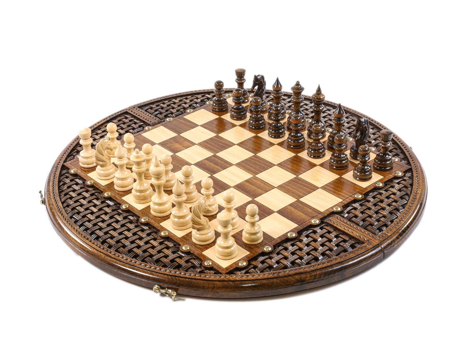 Wooden Chess Set Round Chess Board Handmade Chess | Etsy