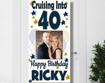 Decoración personalizada para puerta de crucero, pancarta de feliz cumpleaños con foto, letrero de crucero personalizado
