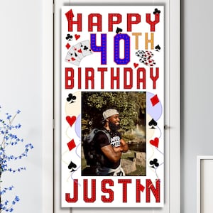 Großes personalisiertes alles Gute zum Geburtstagtür-Fahnenplakat mit Foto Las Vegas Thema Partydekorationen Kasino Poker-Nacht 30.40.50.60