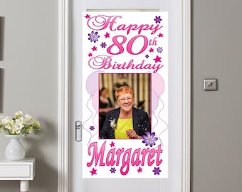 Large Personalised Birthday Banner Poster Pink Purple Party Decorations Name Age Photo 1st 16th 18th 21st 30th 40th 50th 60th 70th 80th 90th