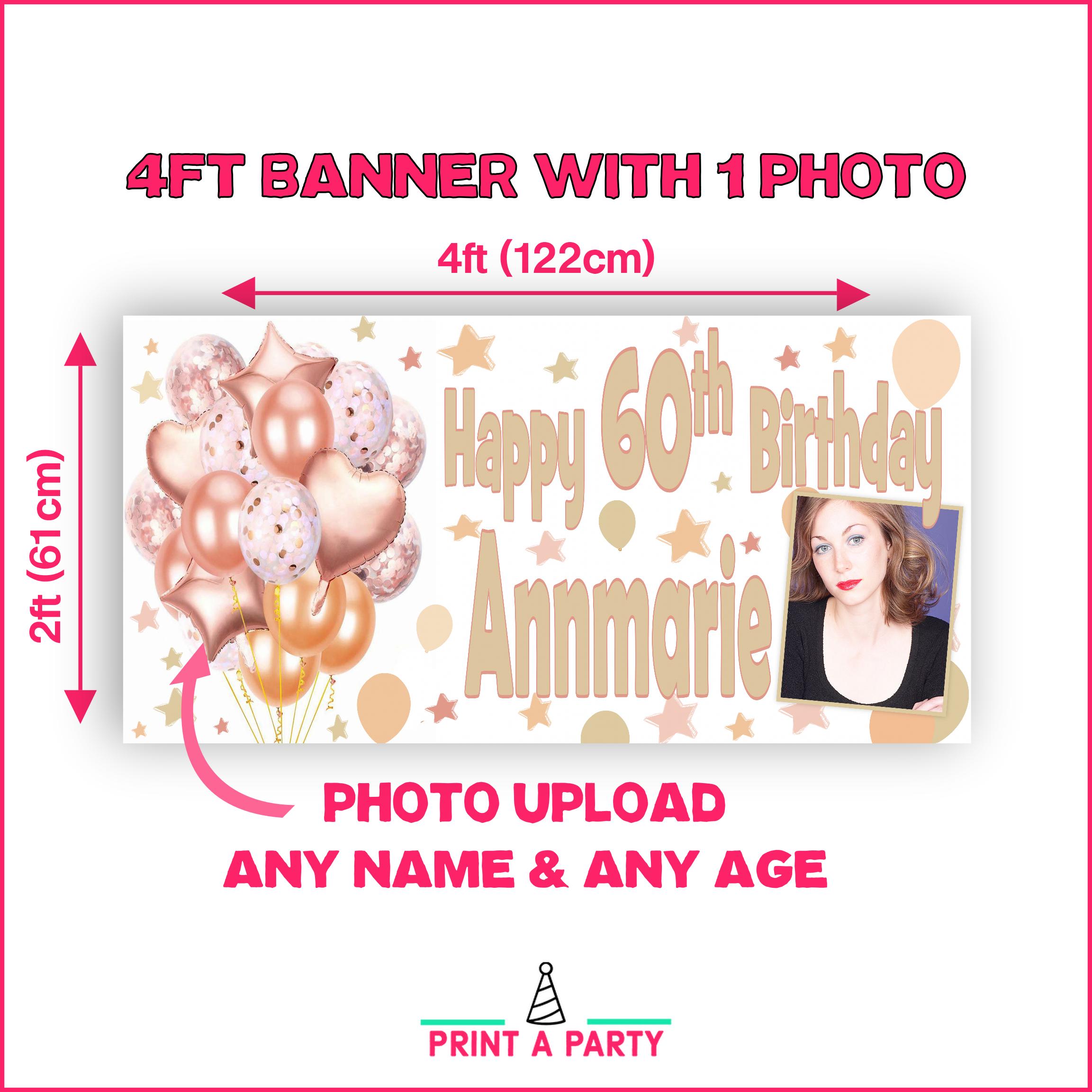 2 Personalisierte Geburtstagsbanner Roségold - Für Drinnen/Draußen, Mit Namen & Alter, 30x90cm Oder 60x180cm