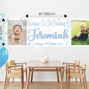 6ft Large Personalised Christening Banner with 2 Photos Baptism First Holy Communion Decorations Boys Girls Silver Rose Gold Indoor Outdoor image 6