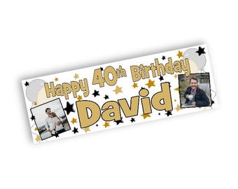 Personalised Black & Gold Birthday Banner with Photo – Any Age For Men or Women