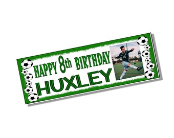 Large Personalised Football Banner with Name, Age & Photo - Soccer Party Decorations - Any Colour for Boys or Girls