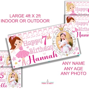 Large Personalised Birthday Banner for Girls Ballerina Party Decorations Ballet Dancer Photo Backdrop Name 1st 2nd 3rd 4th 5th 6th 7th 8th